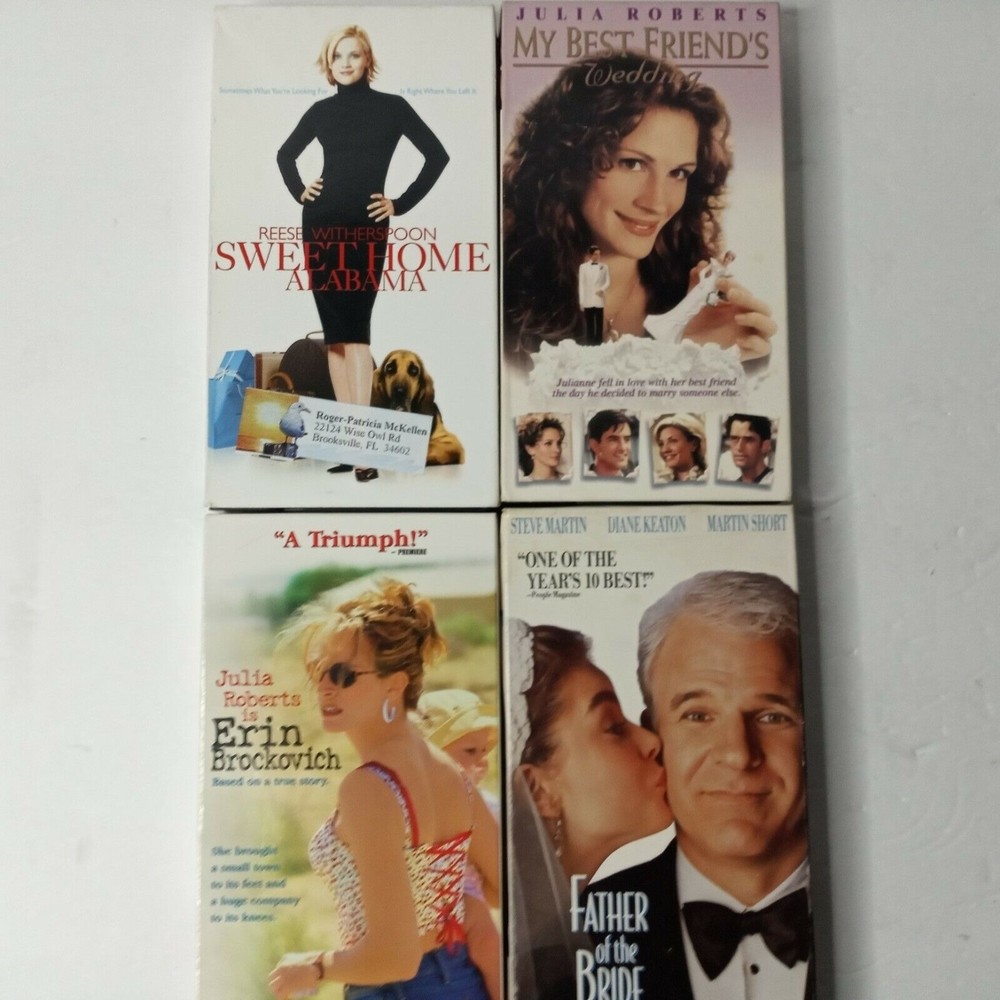 Lot of  4 vhs tapes-my best friends wedding,father of the bride, Erin brockovich